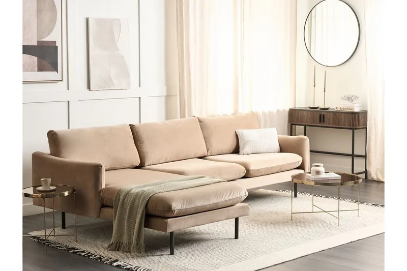 Woodal Hjørnesofa 4-seter - Beige/Svart - Møbler - Sofaer - Fløyelssofaer