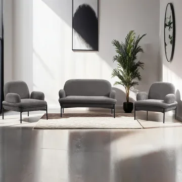 Zyricus sofagruppe 2-seters sofa + 2 lenestoler Teddy - Grå - Møbler - Sofaer - Sofagrupper