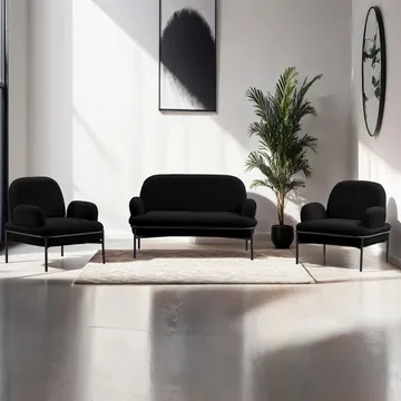 Zyricus sofagruppe 2-seters sofa + 2 lenestoler Teddy - Svart - Møbler - Sofaer - Sofagrupper