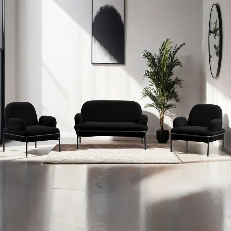 Zyricus sofagruppe 2-seters sofa + 2 lenestoler Teddy - Svart - Møbler - Sofaer - Sofagrupper