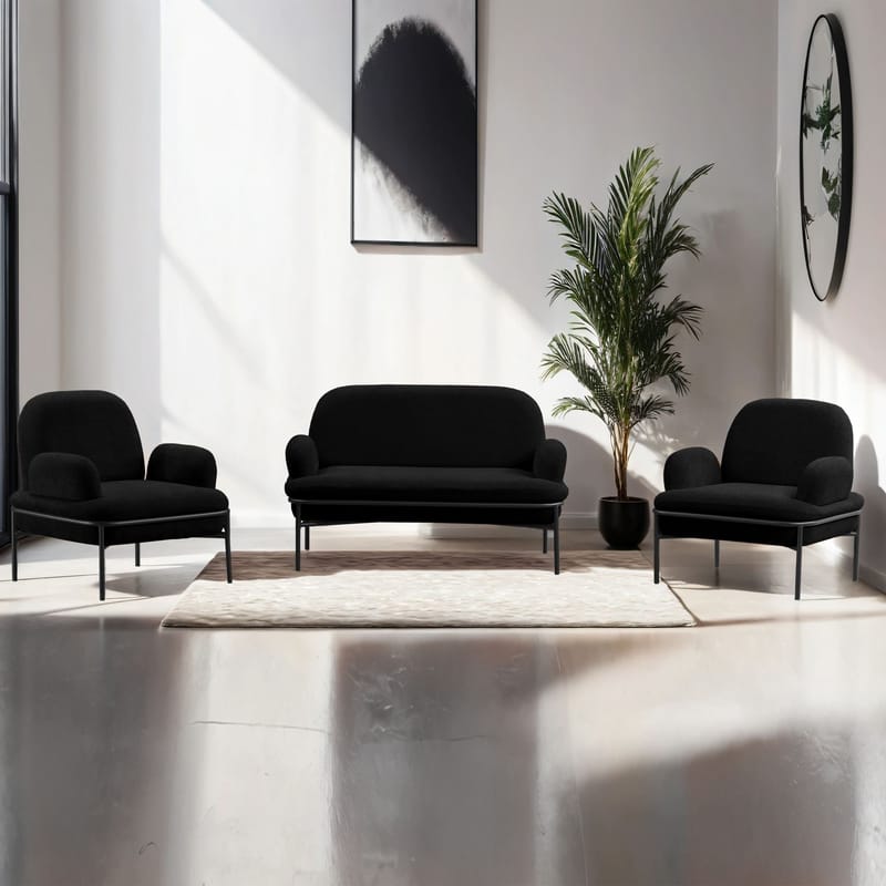 Zyricus sofagruppe 2-seters sofa + 2 lenestoler Teddy - Svart - Møbler - Sofaer - Sofagrupper