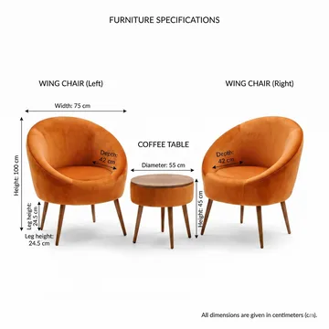 Ørelappstol- og salongbordsett (3 deler) Atelier Del Sofa Lida Babyface (75 x 100 x 42 cm) Oransje - Møbler - Stoler - Lenestoler