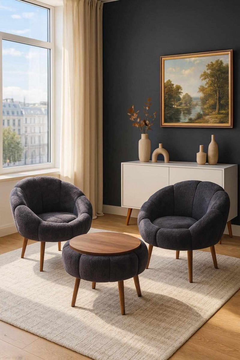 Ørelappstol- og salongbordsett (3 deler) Atelier Del Sofa Lida Wellsoft (75 x 100 x 42 cm) Antrasitt - Møbler - Stoler - Lenestoler