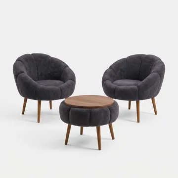Ørelappstol- og salongbordsett (3 deler) Atelier Del Sofa Lida Wellsoft (75 x 100 x 42 cm) Antrasitt