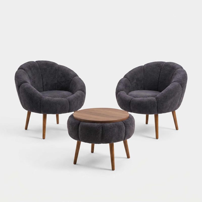 Ørelappstol- og salongbordsett (3 deler) Atelier Del Sofa Lida Wellsoft (75 x 100 x 42 cm) Antrasitt