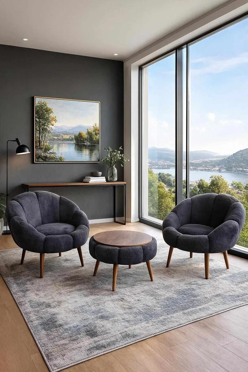 Ørelappstol- og salongbordsett (3 deler) Atelier Del Sofa Lida Wellsoft (75 x 100 x 42 cm) Antrasitt - Møbler - Stoler - Lenestoler