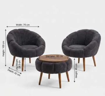 Ørelappstol- og salongbordsett (3 deler) Atelier Del Sofa Lida Wellsoft (75 x 100 x 42 cm) Antrasitt - Møbler - Stoler - Lenestoler