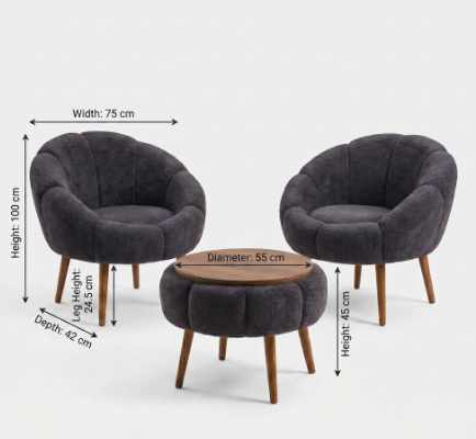 Ørelappstol- og salongbordsett (3 deler) Atelier Del Sofa Lida Wellsoft (75 x 100 x 42 cm) Antrasitt - Møbler - Stoler - Lenestoler