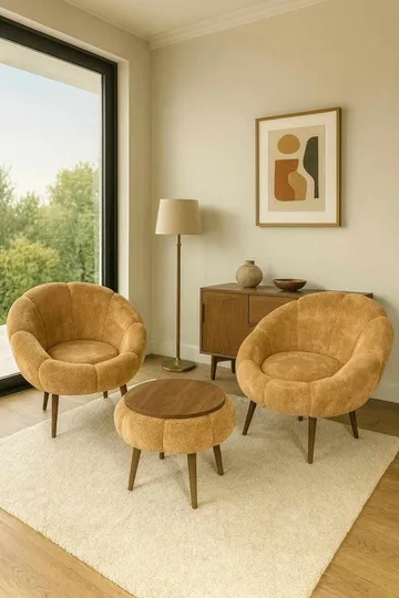 Ørelappstol- og salongbordsett (3 deler) Atelier Del Sofa Lida Wellsoft (75 x 100 x 42 cm) Brun - Møbler - Stoler - Lenestoler
