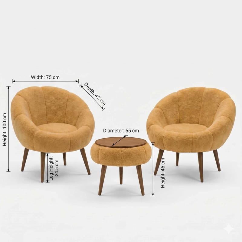 Ørelappstol- og salongbordsett (3 deler) Atelier Del Sofa Lida Wellsoft (75 x 100 x 42 cm) Brun - Møbler - Stoler - Lenestoler