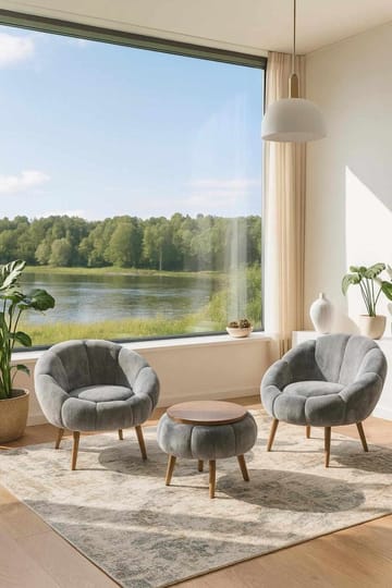 Ørelappstol- og salongbordsett (3 deler) Atelier Del Sofa Lida Wellsoft (75 x 100 x 42 cm) Grå - Møbler - Stoler - Lenestoler