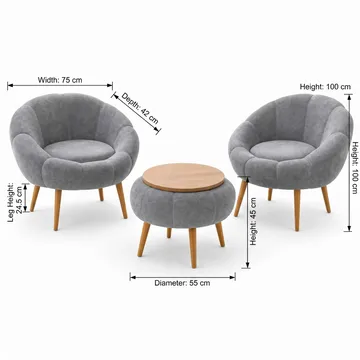 Ørelappstol- og salongbordsett (3 deler) Atelier Del Sofa Lida Wellsoft (75 x 100 x 42 cm) Grå - Møbler - Stoler - Lenestoler