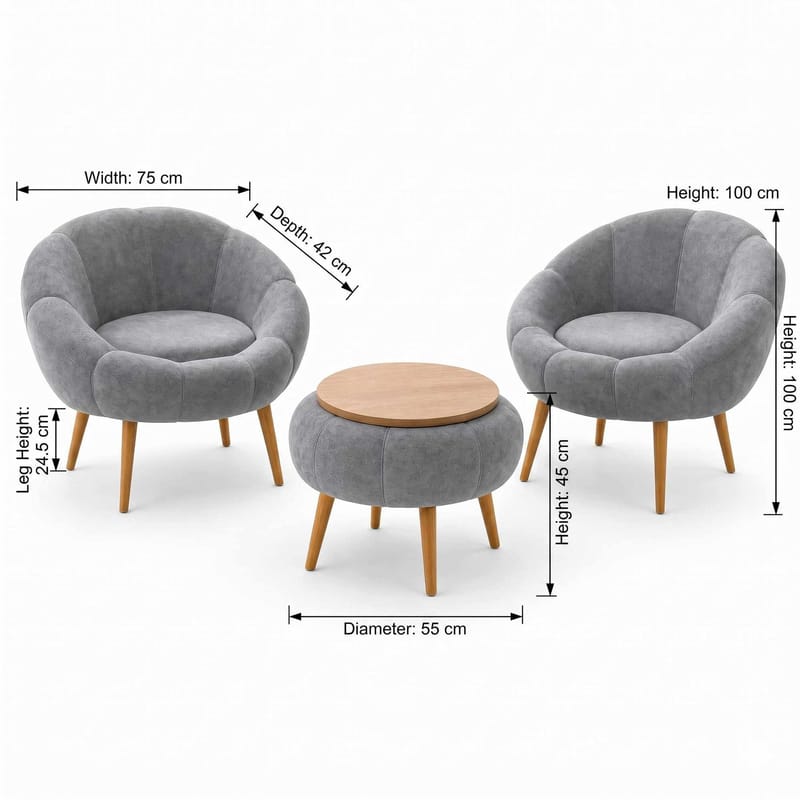 Ørelappstol- og salongbordsett (3 deler) Atelier Del Sofa Lida Wellsoft (75 x 100 x 42 cm) Grå - Møbler - Stoler - Lenestoler