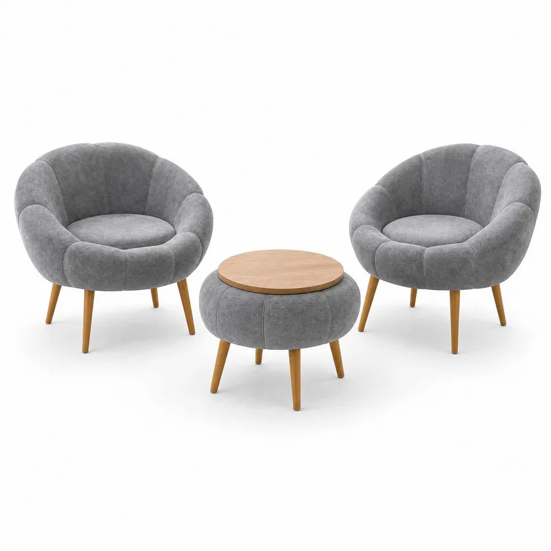 Ørelappstol- og salongbordsett (3 deler) Atelier Del Sofa Lida Wellsoft (75 x 100 x 42 cm) Grå