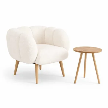 Ørelappstol- og sidebordsett (2 deler) Atelier Del Sofa Lotus (70 x 94 x 42 cm) Hvit - Møbler - Stoler - Lenestoler - Lenestol med fotskammel