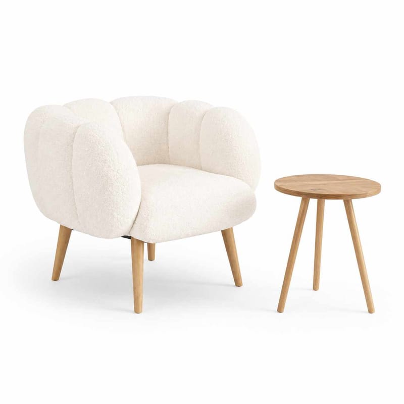 Ørelappstol- og sidebordsett (2 deler) Atelier Del Sofa Lotus (70 x 94 x 42 cm) Hvit - Møbler - Stoler - Lenestoler - Lenestol med fotskammel