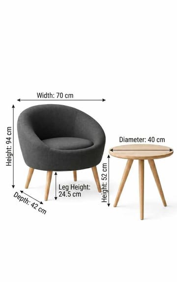 Ørelappstol- og sidebordsett (2 deler) Atelier Del Sofa Tea set (70 x 94 x 42 cm) Antrasitt - Antrasitt - Møbler - Stoler - Lenestoler