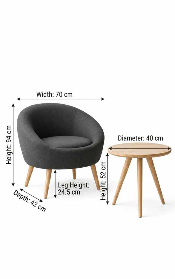 Ørelappstol- og sidebordsett (2 deler) Atelier Del Sofa Tea set (70 x 94 x 42 cm) Antrasitt - Antrasitt - Møbler - Stoler - Lenestoler