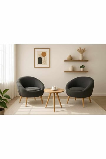Ørelappstol- og sidebordsett (3 deler) Atelier Del Sofa Tea set (70 x 94 x 42 cm) Antrasitt - Antrasitt - Møbler - Stoler - Lenestoler