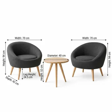 Ørelappstol- og sidebordsett (3 deler) Atelier Del Sofa Tea set (70 x 94 x 42 cm) Antrasitt - Antrasitt - Møbler - Stoler - Lenestoler
