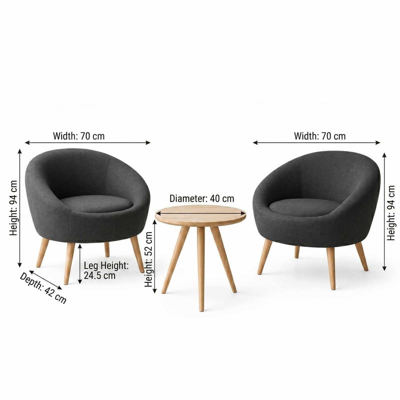 Ørelappstol- og sidebordsett (3 deler) Atelier Del Sofa Tea set (70 x 94 x 42 cm) Antrasitt - Antrasitt - Møbler - Stoler - Lenestoler