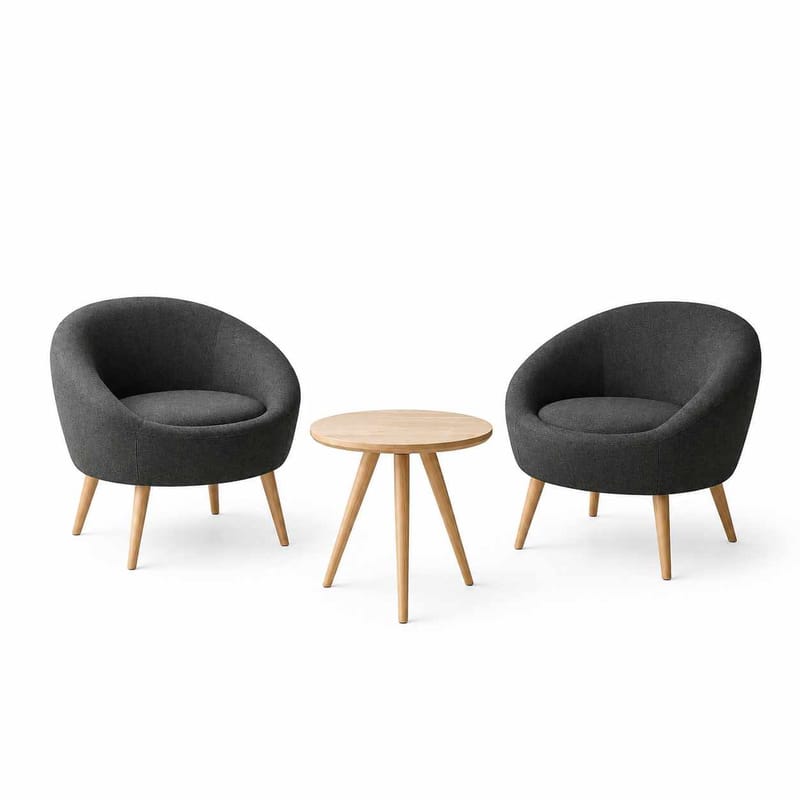 Ørelappstol- og sidebordsett (3 deler) Atelier Del Sofa Tea set (70 x 94 x 42 cm) Antrasitt - Antrasitt - Møbler - Stoler - Lenestoler