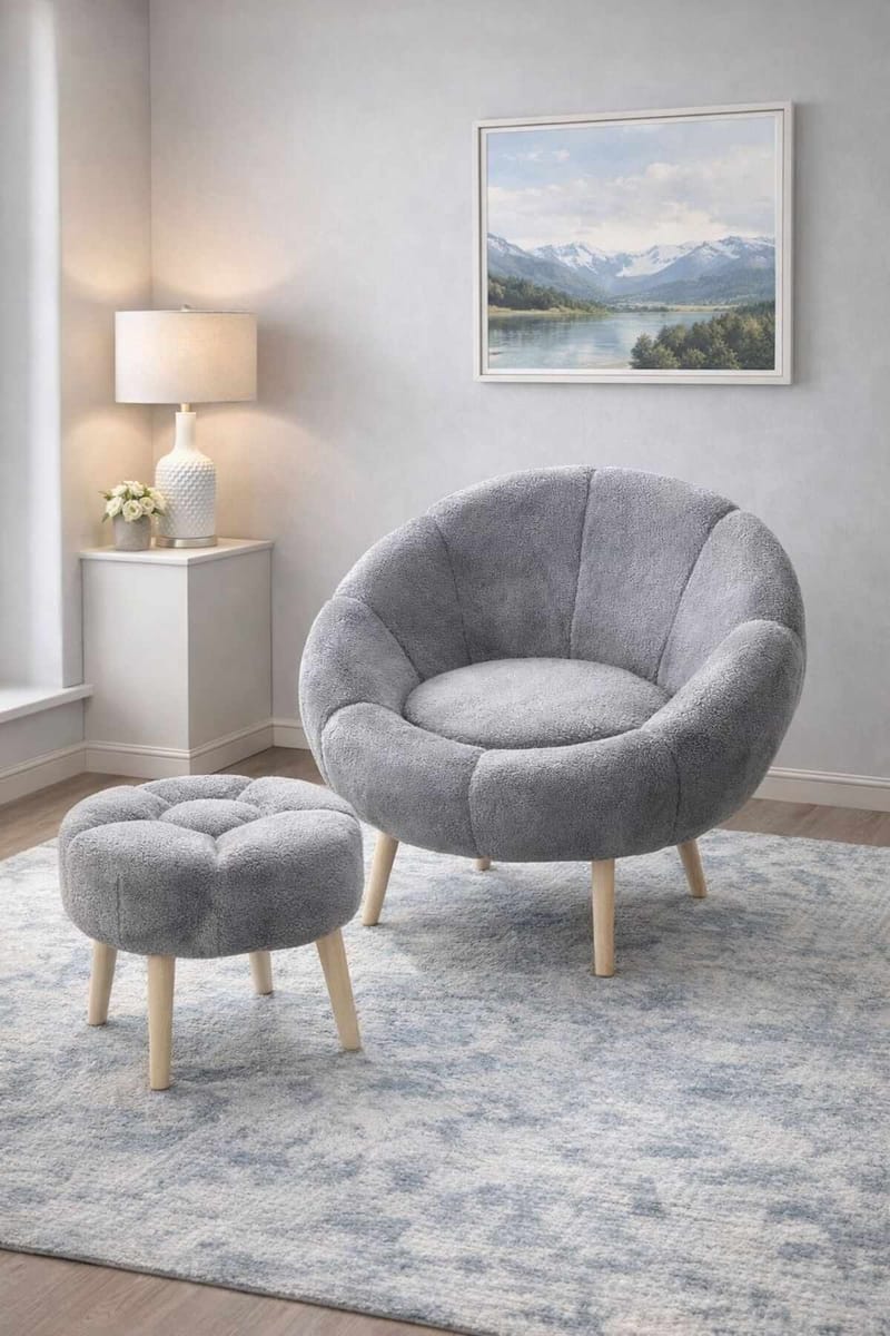 Ørelappstol- og puffesett (2 deler) Atelier Del Sofa Lida (75 x 100 x 42 cm) Grå - Møbler - Stoler - Lenestoler - Lenestol med fotskammel