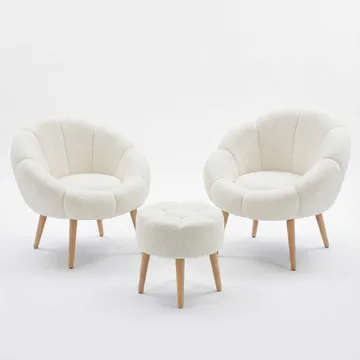 Ørelappstol- og puffsett (3 deler) Atelier Del Sofa Lida Wellsoft (75 x 100 x 42 cm) Hvit