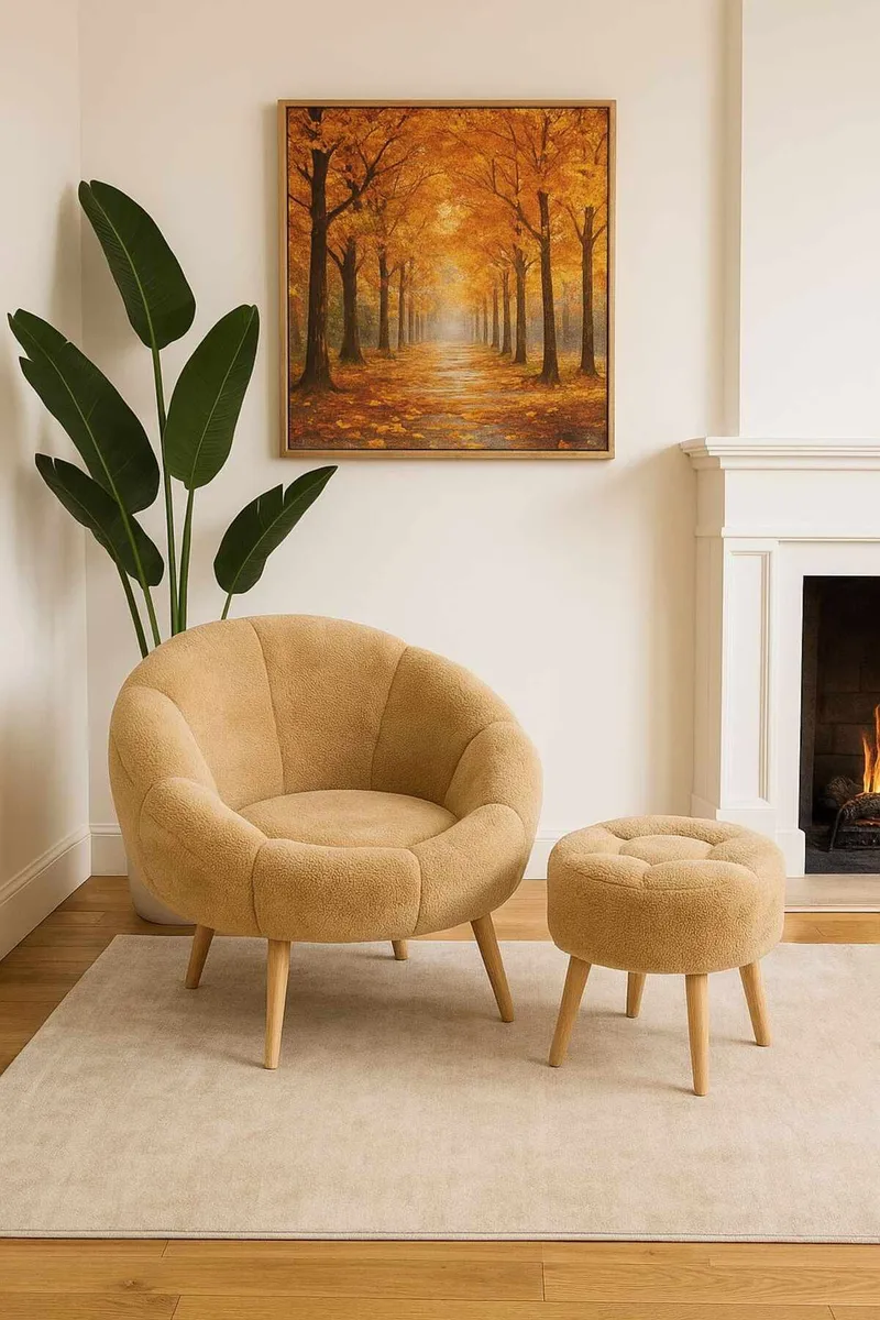 Ørelappstol- og puffesett (2 deler) Atelier Del Sofa Lida (75 x 100 x 42 cm) Brun - Møbler - Stoler - Lenestoler - Lenestol med fotskammel