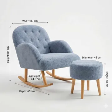 Ørelappstol- og puffesett (2 deler) Atelier Del Sofa Dugmeli (80 x 85 x 65 cm) Grå - Møbler - Stoler - Lenestoler