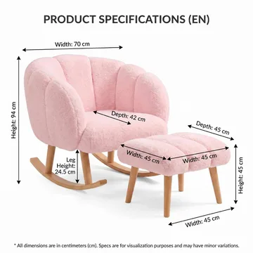 Ørelappstol- og puffesett (2 deler) Atelier Del Sofa Lotus (70 x 94 x 42 cm) Rosa - Møbler - Stoler - Lenestoler