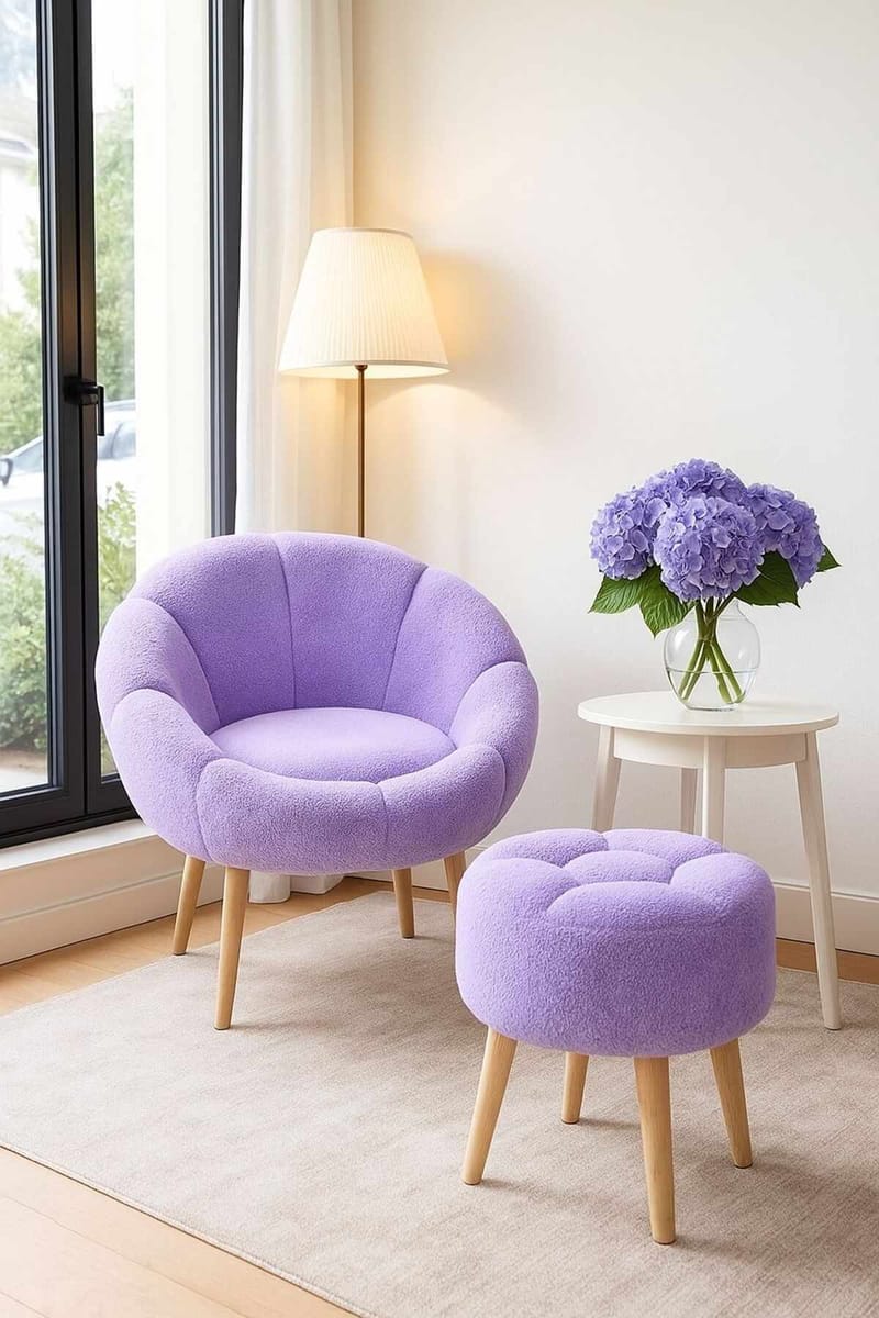 Ørelappstol- og puffesett (2 deler) Atelier Del Sofa Lida (75 x 100 x 42 cm) Syrin - Møbler - Stoler - Lenestoler - Lenestol med fotskammel