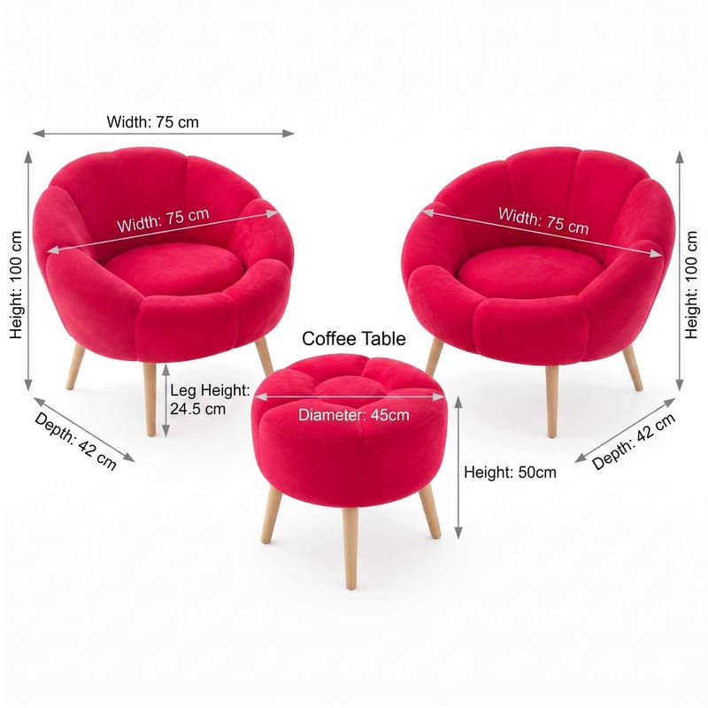 Ørelappstol- og puffsett (3 deler) Atelier Del Sofa Lida Wellsoft (75 x 100 x 42 cm) Fuksia - Møbler - Stoler - Lenestoler