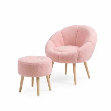Ørelappstol- og puffesett (2 deler) Atelier Del Sofa Lida (75 x 100 x 42 cm) Rosa