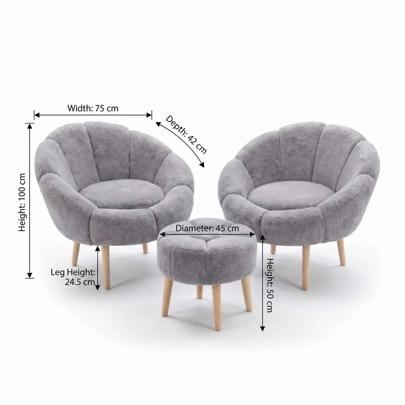 Ørelappstol- og puffsett (3 deler) Atelier Del Sofa Lida Wellsoft (75 x 100 x 42 cm) Grå - Møbler - Stoler - Lenestoler