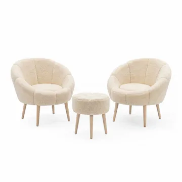 Ørelappstol- og puffsett (3 deler) Atelier Del Sofa Lida Wellsoft (75 x 100 x 42 cm) Krem