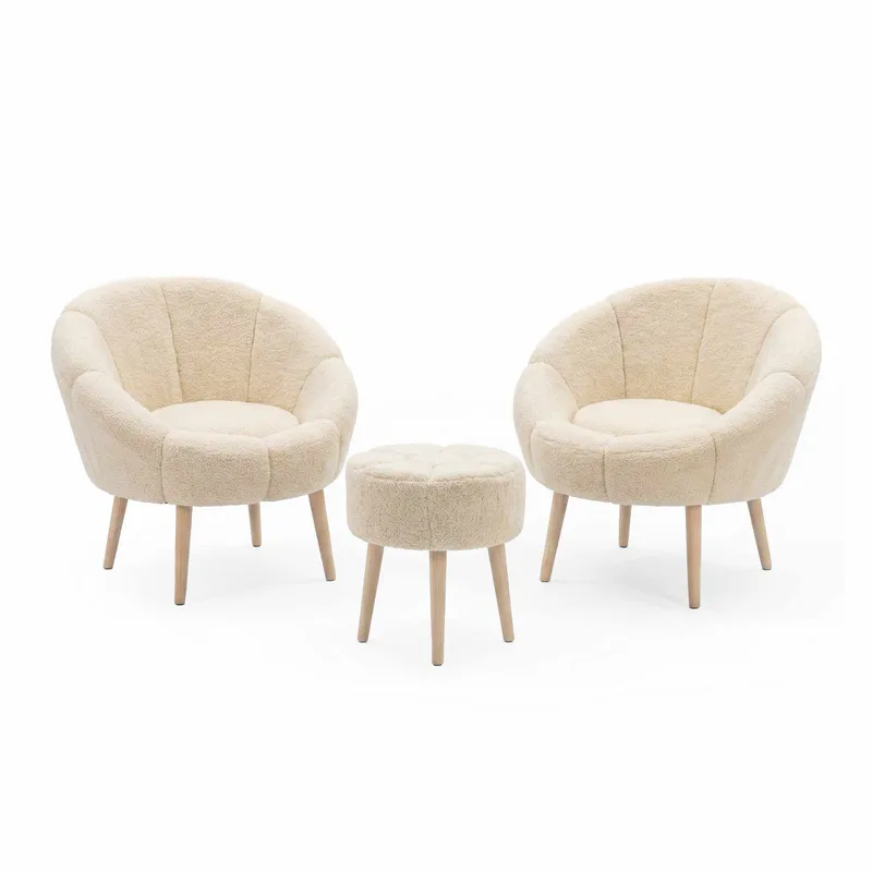 Ørelappstol- og puffsett (3 deler) Atelier Del Sofa Lida Wellsoft (75 x 100 x 42 cm) Krem