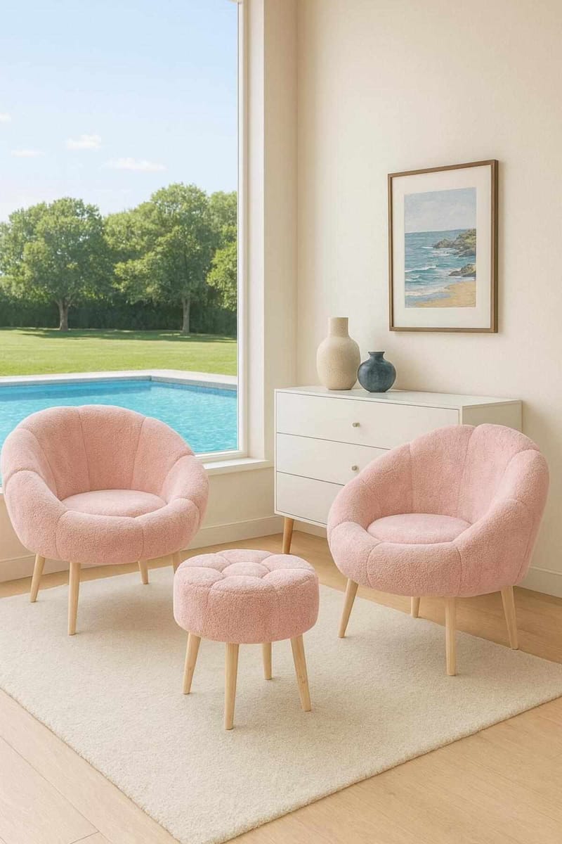 Ørelappstol- og puffsett (3 deler) Atelier Del Sofa Lida Wellsoft (75 x 100 x 42 cm) Rosa - Møbler - Stoler - Lenestoler
