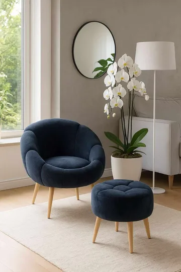 Ørelappstol- og puffesett (2 deler) Atelier Del Sofa Lida (75 x 100 x 42 cm) Antrasitt - Møbler - Stoler - Lenestoler - Lenestol med fotskammel