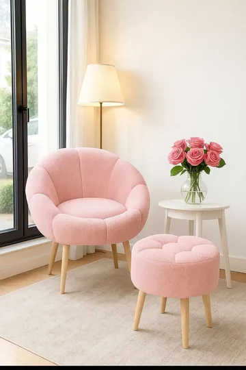 Ørelappstol- og puffesett (2 deler) Atelier Del Sofa Lida (75 x 100 x 42 cm) Rosa - Møbler - Stoler - Lenestoler - Lenestol med fotskammel