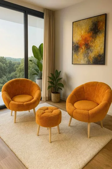 Ørelappstol- og puffsett (3 deler) Atelier Del Sofa Lida Wellsoft (75 x 100 x 42 cm) Oransje - Møbler - Stoler - Lenestoler