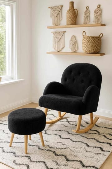 Ørelappstol- og puffesett (2 deler) Atelier Del Sofa Dugmeli (80 x 85 x 65 cm) Svart - Møbler - Stoler - Lenestoler