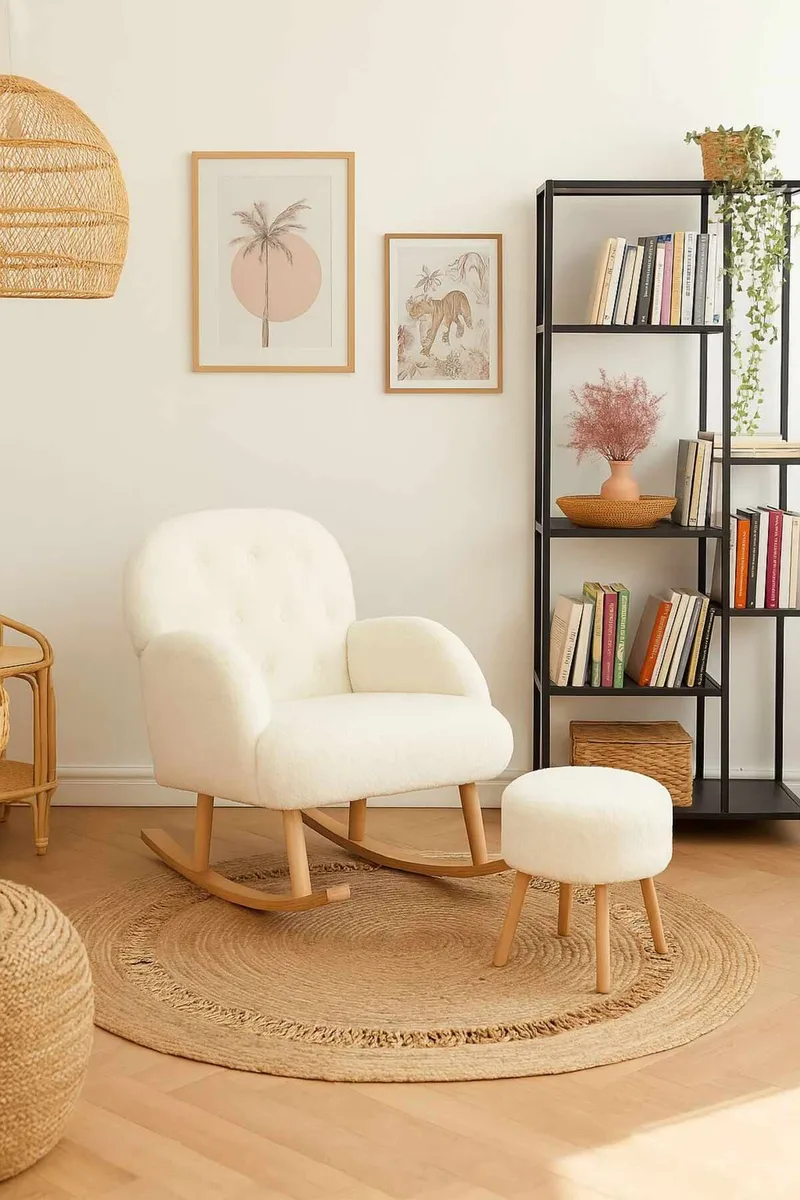 Ørelappstol- og puffesett (2 deler) Atelier Del Sofa Dugmeli (80 x 85 x 65 cm) Hvit - Møbler - Stoler - Lenestoler