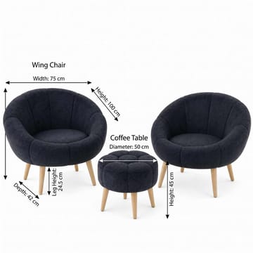 Ørelappstol- og puffsett (3 deler) Atelier Del Sofa Lida Wellsoft (75 x 100 x 42 cm) Antrasitt - Møbler - Stoler - Lenestoler