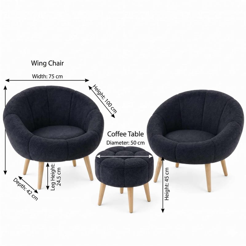 Ørelappstol- og puffsett (3 deler) Atelier Del Sofa Lida Wellsoft (75 x 100 x 42 cm) Antrasitt - Møbler - Stoler - Lenestoler