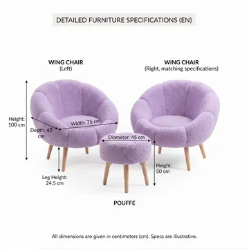 Ørelappstol- og puffsett (3 deler) Atelier Del Sofa Lida Wellsoft (75 x 100 x 42 cm) Syrin - Møbler - Stoler - Lenestoler