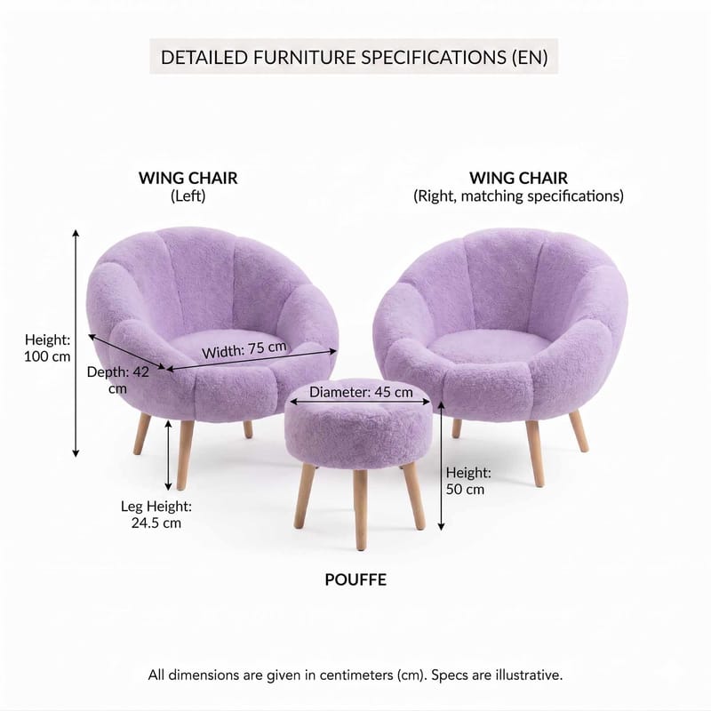 Ørelappstol- og puffsett (3 deler) Atelier Del Sofa Lida Wellsoft (75 x 100 x 42 cm) Syrin - Møbler - Stoler - Lenestoler
