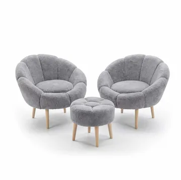 Ørelappstol- og puffsett (3 deler) Atelier Del Sofa Lida Wellsoft (75 x 100 x 42 cm) Grå