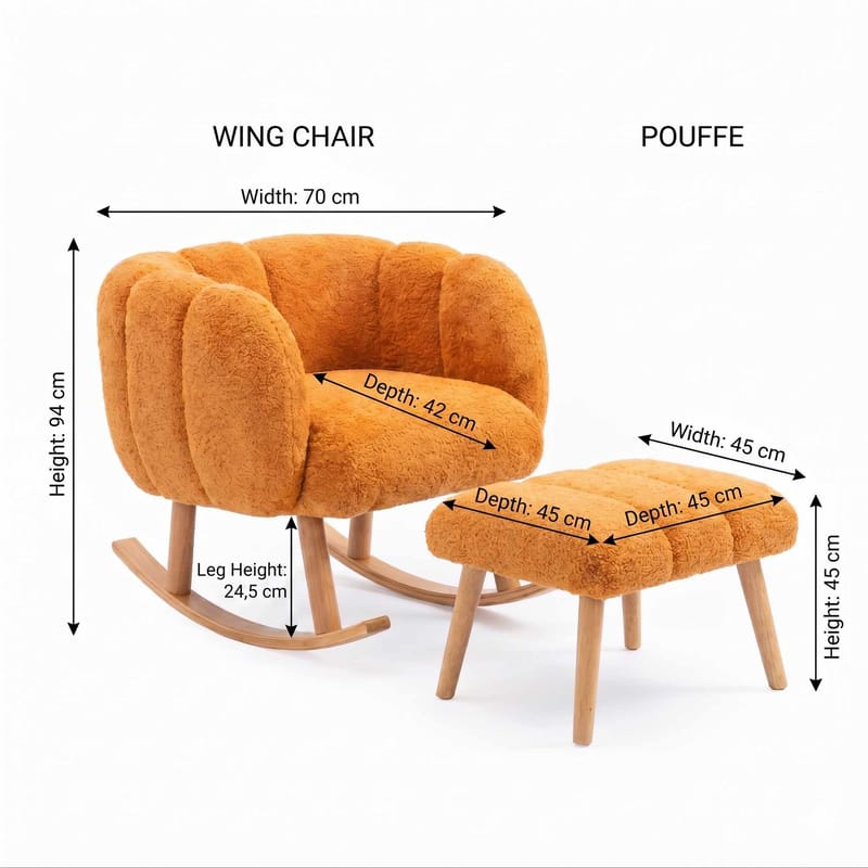 Ørelappstol- og puffesett (2 deler) Atelier Del Sofa Lotus (70 x 94 x 42 cm) Oransje - Møbler - Stoler - Lenestoler