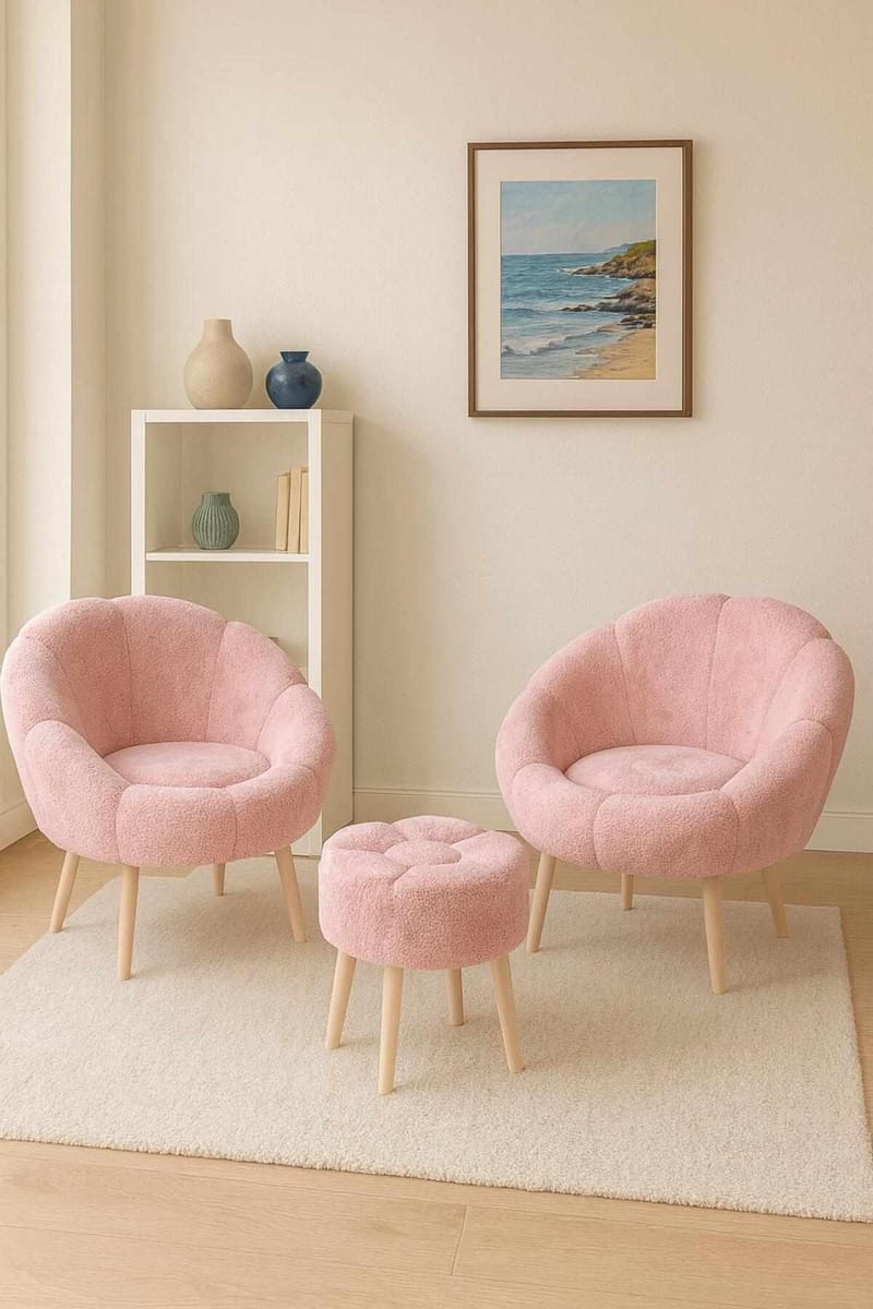 Ørelappstol- og puffsett (3 deler) Atelier Del Sofa Lida Wellsoft (75 x 100 x 42 cm) Rosa - Møbler - Stoler - Lenestoler